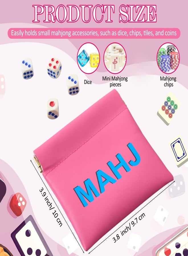 Sunnymove 1 Pcs Mini Mahjong Dice Bags 3.8 x 3.9 in PU Squeeze Mahjong Pouch Dice Coin Tiles Purse for Board Game Party Travel(Pink) - Image 3